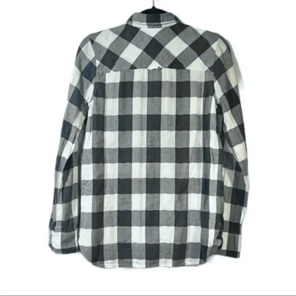 J. Crew Womens Long Sleeve Boy Shirt In Charcoal Buffalo Plaid Black and White